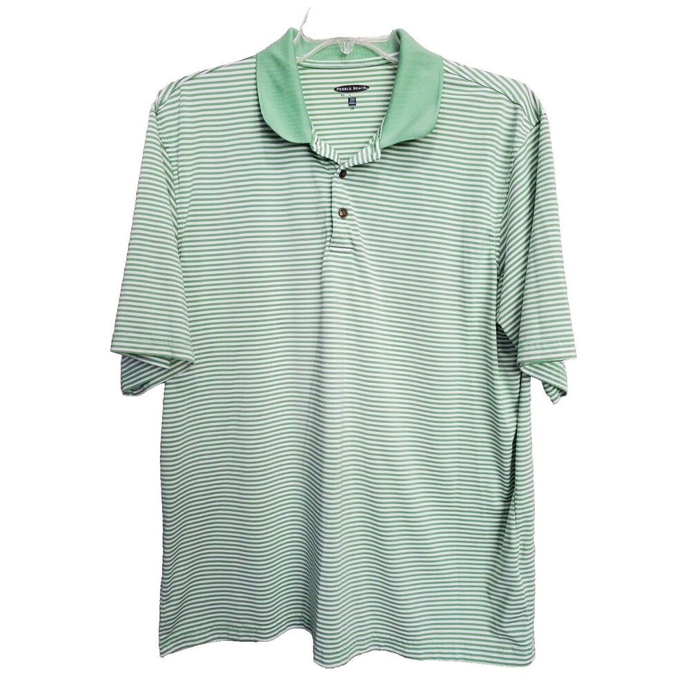 Pebble Beach Performance Green Striped Men's Golf Polo Shirt Size XL